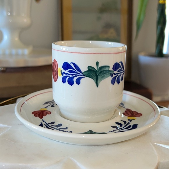 Vintage Royal Boch Boerenbont Gingham Hand Painted Cup + Saucer Made in Belgium - Picture 3 of 9
